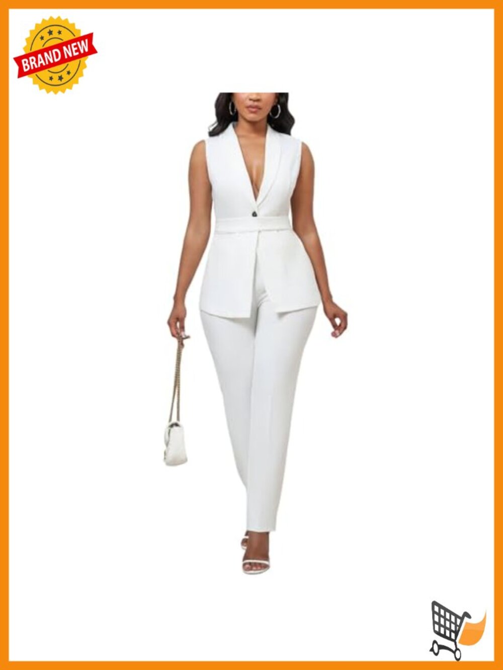 Sleeveless Vest Blazer & Pants 2 Piece Business Casual Suit Set with Belt